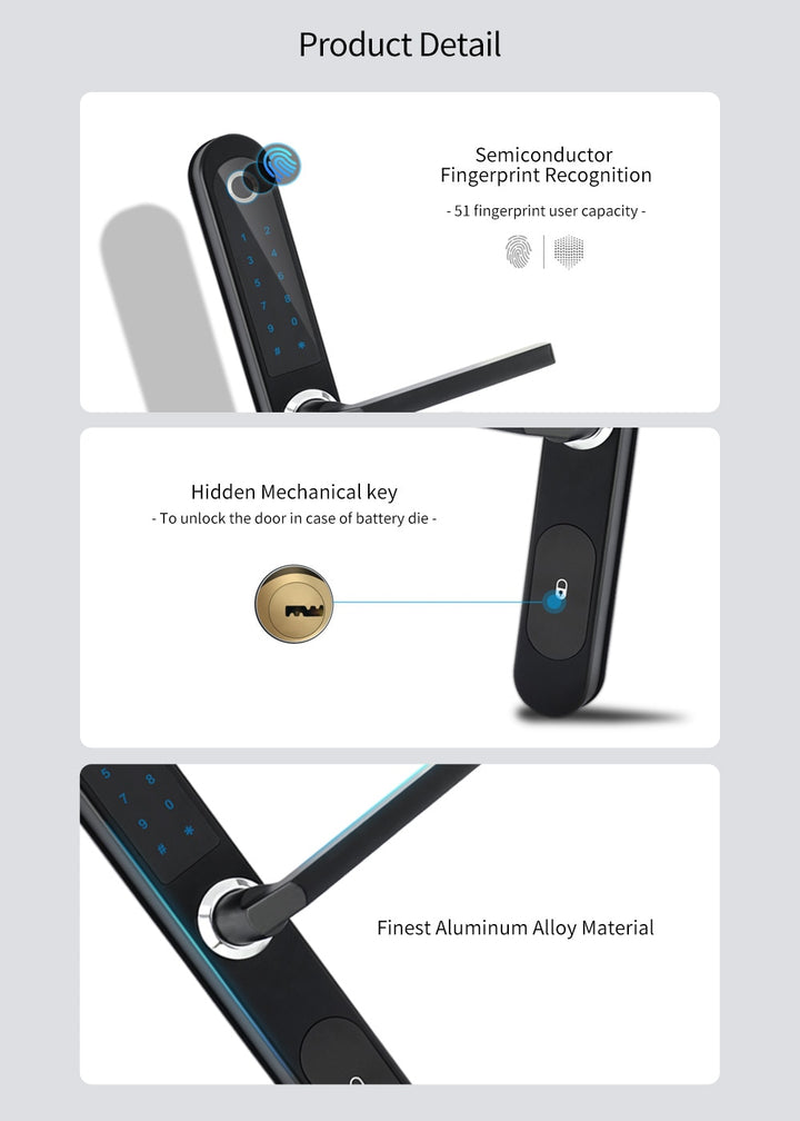 TUYA APP Waterproof Fingerprint Outdoor RFID Code Keyless Smart Lock