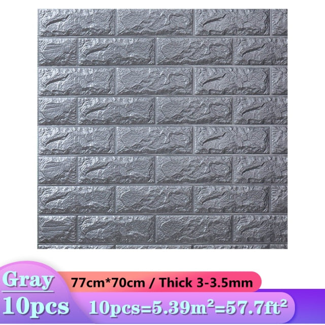 10pcs 3D Wall Sticker Imitation Brick Bedroom Decoration Waterproof Self Adhesive Wallpaper
