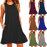 Women's Summer Casual Swing T-Shirt Dresses Beach Cover Up With Pockets