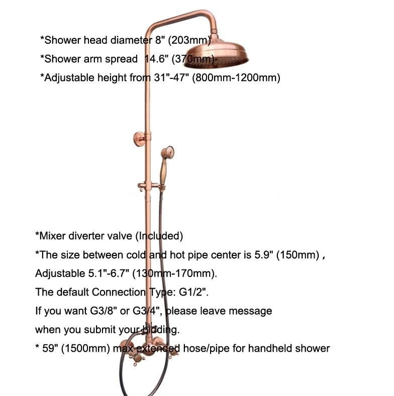 Bathroom Rainfall Shower Faucet Set Double Handle Mixer Tap With Hand Sprayer Wall Mounted Antique Red Copper Nrg521