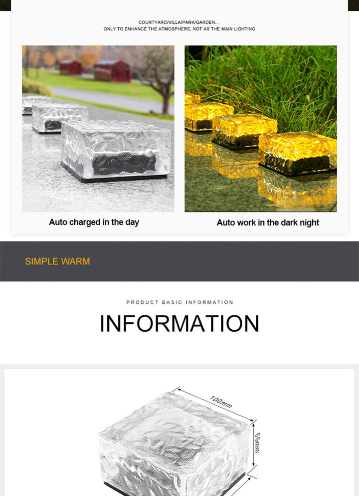 RXUNS Lawn Solar Garden Light LED Brick Ice Cube Solar Lights Outdoor Decoration Lamp for Stair Pathway Driveway Landscape Patio