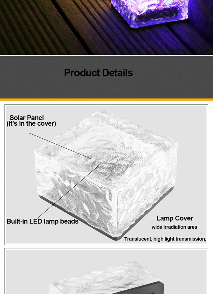 RXUNS Lawn Solar Garden Light LED Brick Ice Cube Solar Lights Outdoor Decoration Lamp for Stair Pathway Driveway Landscape Patio