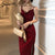 Syiwidii Satin Dress Woman Sleeveless Spaghetti Strap Evening Red Black