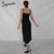 Syiwidii Satin Dress Woman Sleeveless Spaghetti Strap Evening Red Black