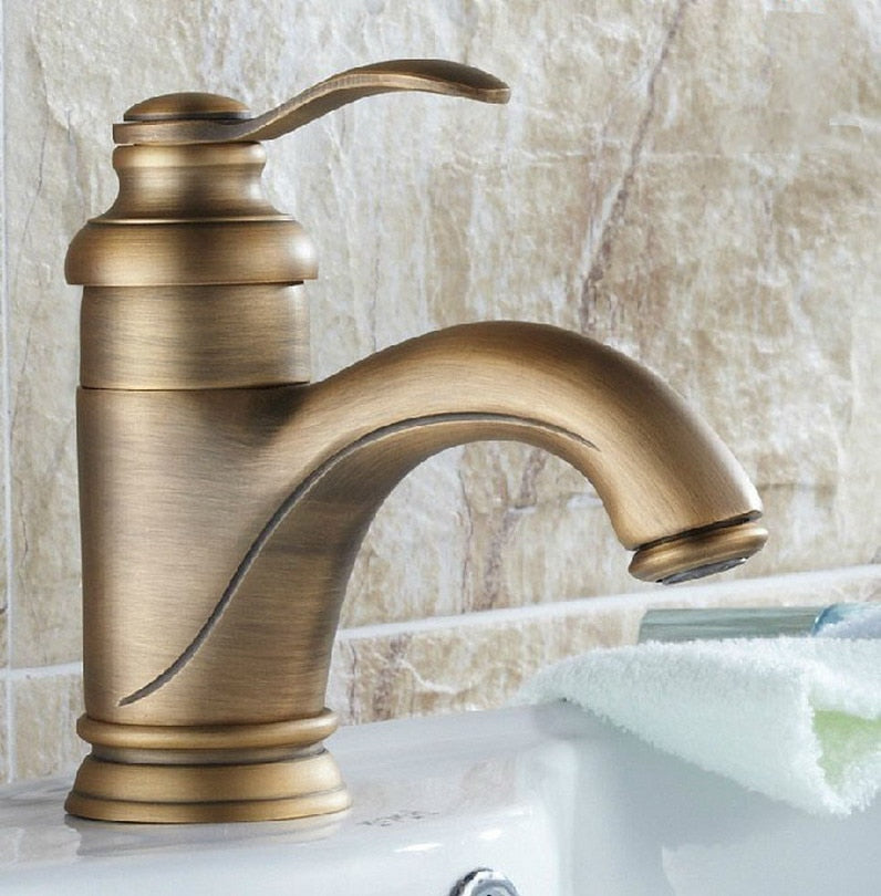 Antique Brass Deck Mount Bathroom Faucet Vanity Vessel Sinks Mixer Tap Cold And Hot Water Tap Nnf051
