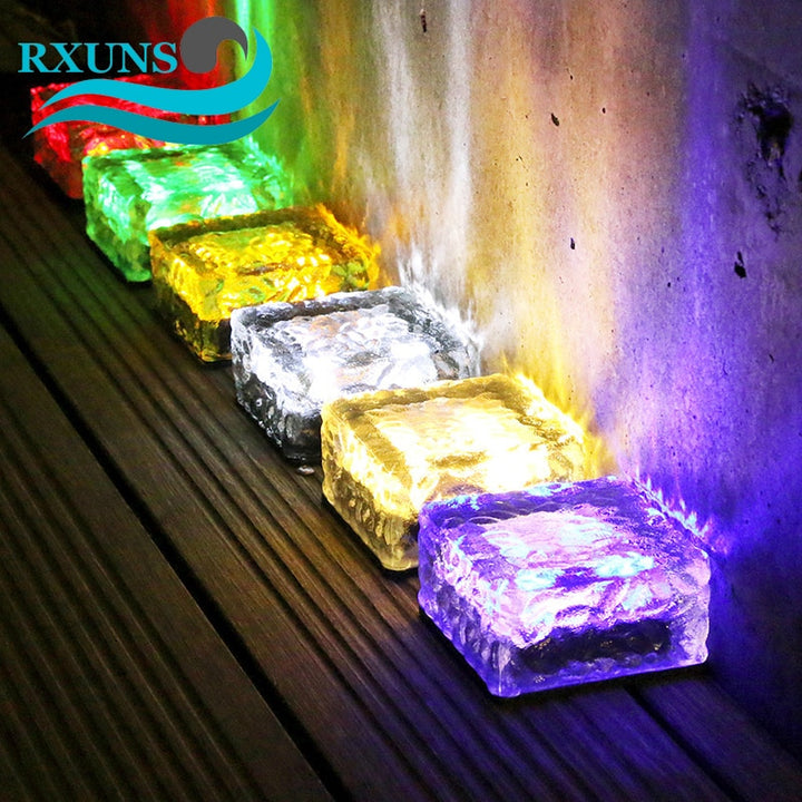 RXUNS Lawn Solar Garden Light LED Brick Ice Cube Solar Lights Outdoor Decoration Lamp for Stair Pathway Driveway Landscape Patio