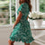 V Neck Floral Print Boho Beach Dress Ruffle Short Sleeve A Line Mini Dress Wrap Sundress Robe