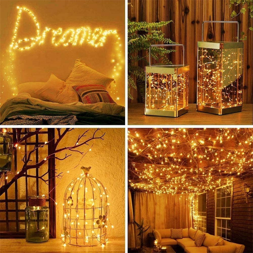LED Outdoor Solar String Lights 7m/12m/22m solar lamp for Fairy Holiday Christmas Party Garland Lighting IR Dimmable