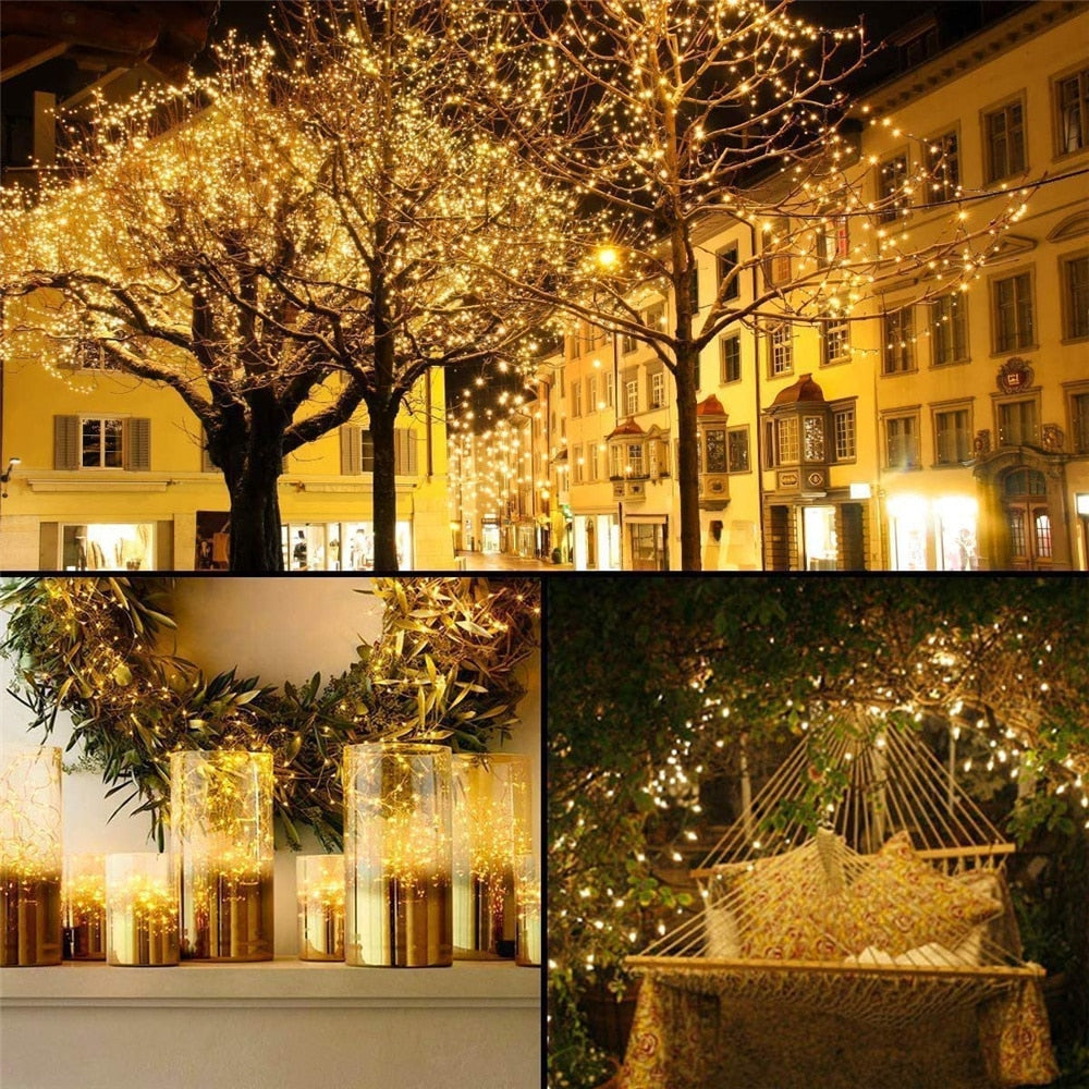 LED Outdoor Solar String Lights 7m/12m/22m solar lamp for Fairy Holiday Christmas Party Garland Lighting IR Dimmable