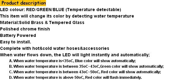 Temperature Controlled LED Bathroom, Waterfall Faucet,