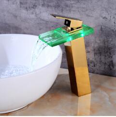 Temperature Controlled LED Bathroom, Waterfall Faucet,
