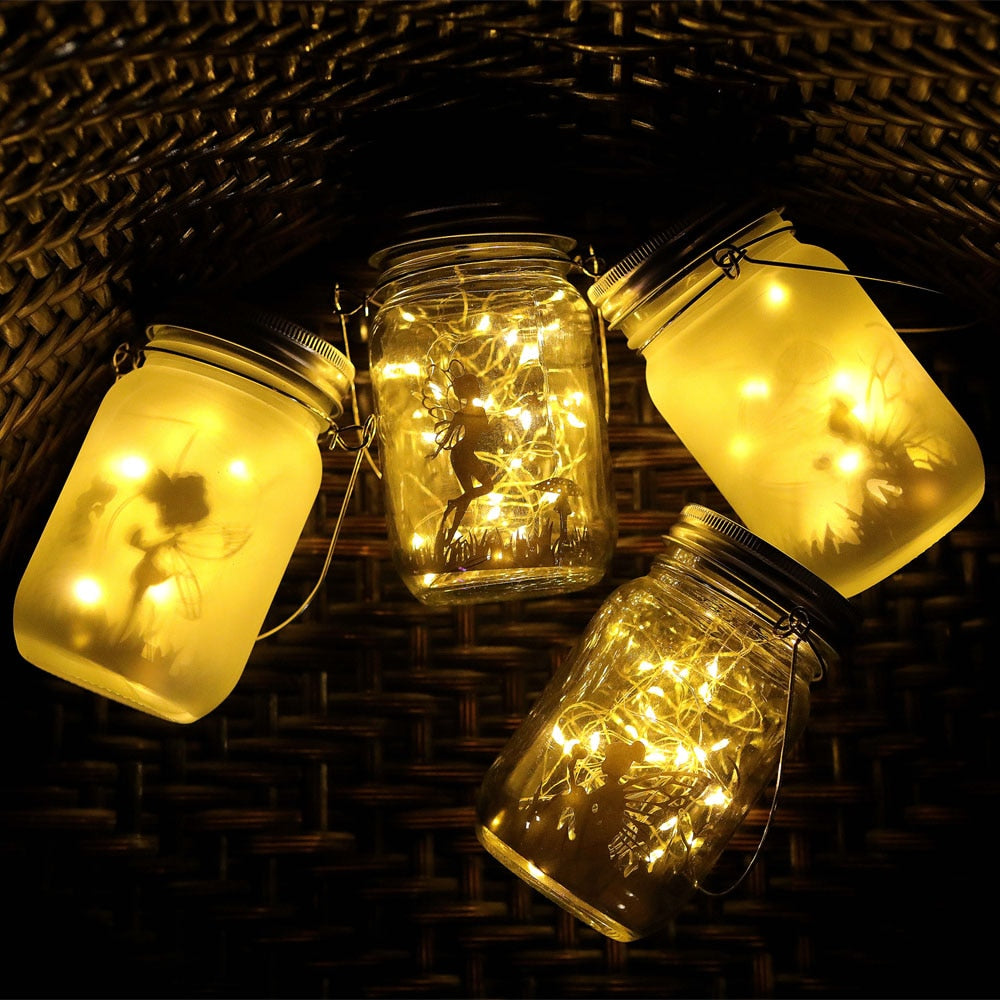 Solar Fairy Lantern Lights Outdoor Hanging Glass Mason Jar Lights