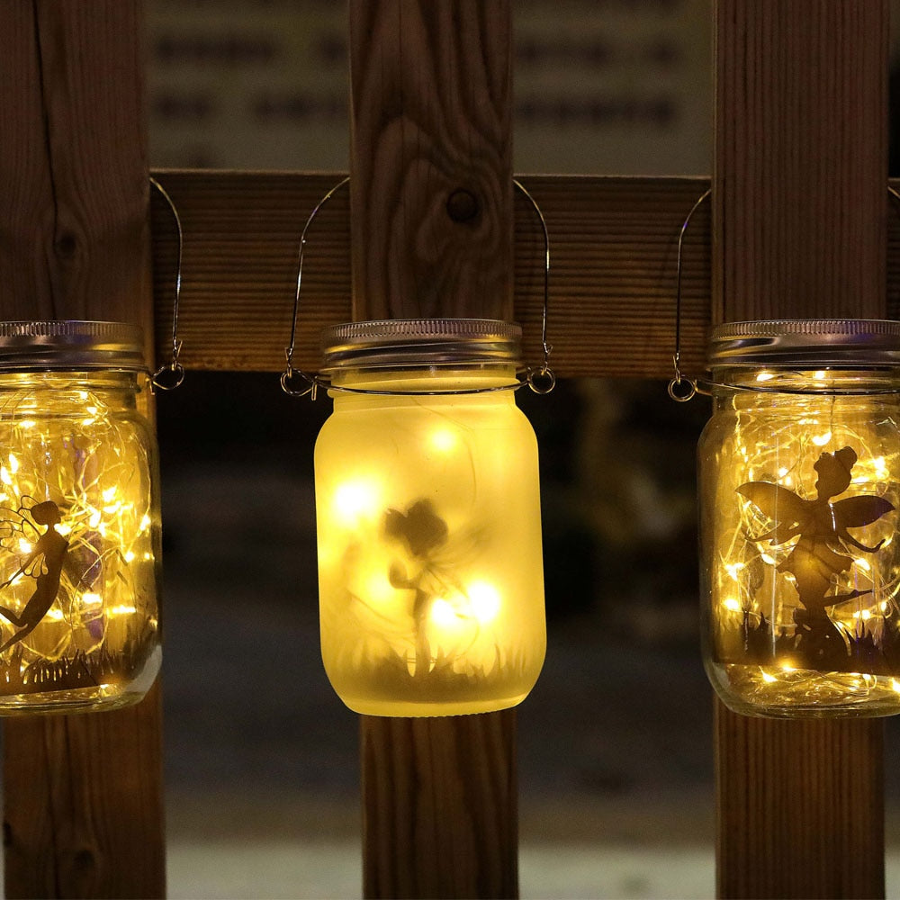 Solar Fairy Lantern Lights Outdoor Hanging Glass Mason Jar Lights