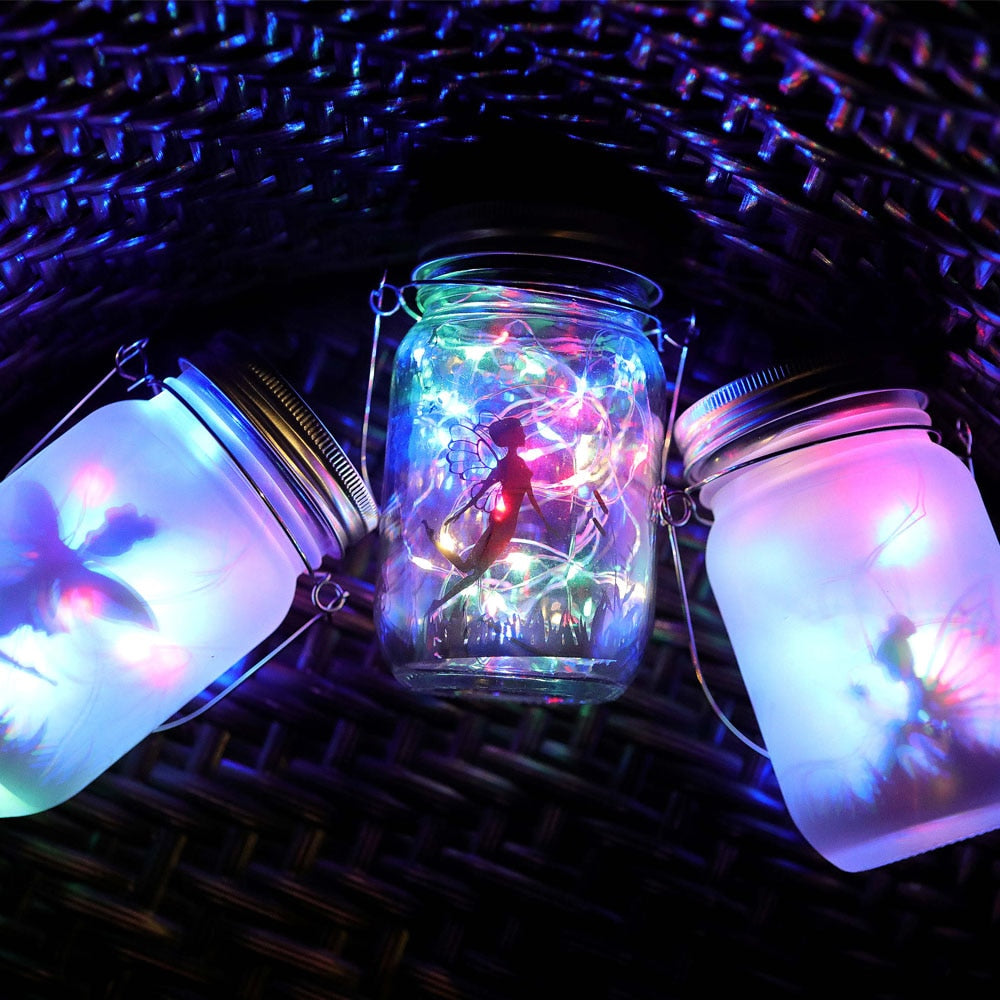 Solar Fairy Lantern Lights Outdoor Hanging Glass Mason Jar Lights