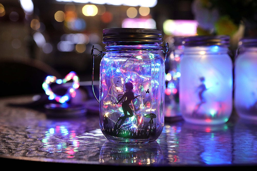 Solar Fairy Lantern Lights Outdoor Hanging Glass Mason Jar Lights