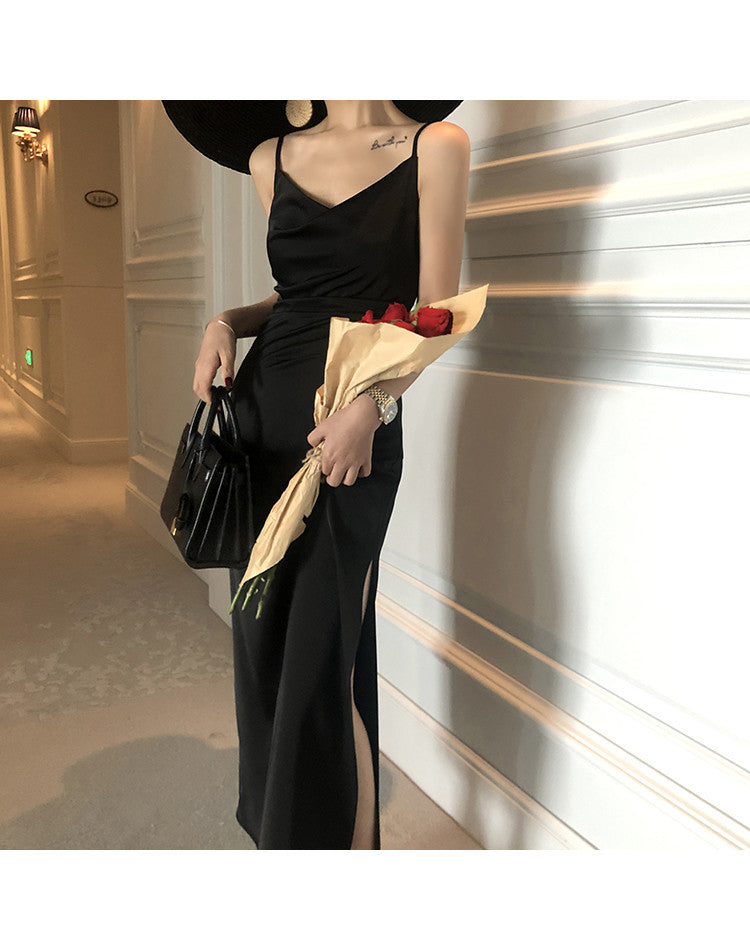 Syiwidii Satin Dress Woman Sleeveless Spaghetti Strap Evening Red Black