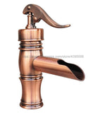 Red Copper Single Lever waterfall Bathroom Basin Faucet Brass Hot and Cold Mixer Taps Bnf311