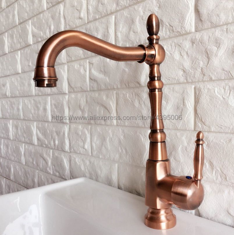 Basin Deck Mounted Faucet Antique Red Copper Single Handle Bathroom/Kitchen  Swivel Spout Vessel Sink Mixer Tap Bnf417
