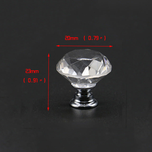 KAK 20-40mm Diamond Crystal Glass Knobs Cupboard Drawer Pull Kitchen Cabinet Door Wardrobe Handles