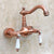 Wall Mounted Bathroom Faucet Antique Red Copper Finish Dual Ceramic Handle lrg035