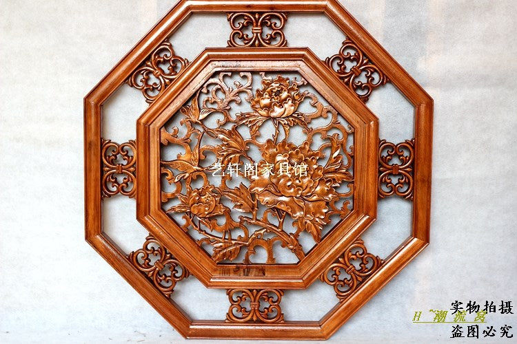 Dongyang woodcarving doors & Windows octagonal partition wall hanging Chinese antique camphor wood