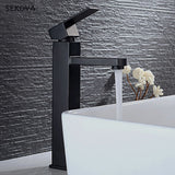 Black Bathroom Washbasin Mixer Faucet Deck Mounted  Water Mixer Tapware Squared Style 2 Height For Under & Top Counter