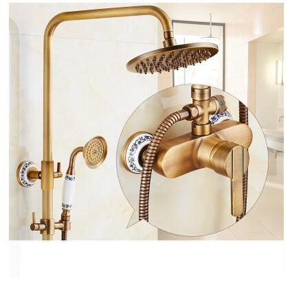 Antique Rain Shower Faucets Set with Hand Brass Wall Mounted Shower Mixer for Bathroom Bath Luxury Rainfall Shower Set EL4006T