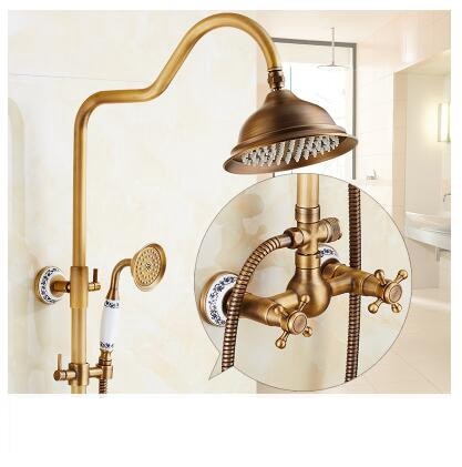Antique Rain Shower Faucets Set with Hand Brass Wall Mounted Shower Mixer for Bathroom Bath Luxury Rainfall Shower Set EL4006T