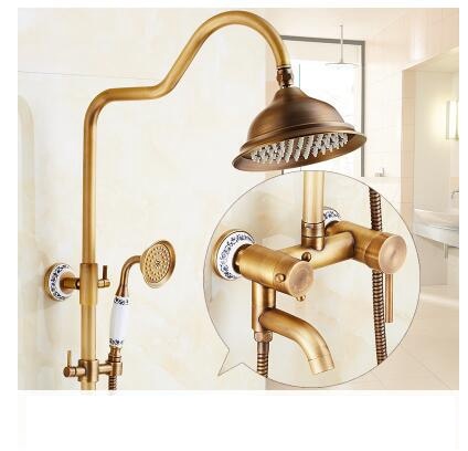 Antique Rain Shower Faucets Set with Hand Brass Wall Mounted Shower Mixer for Bathroom Bath Luxury Rainfall Shower Set EL4006T