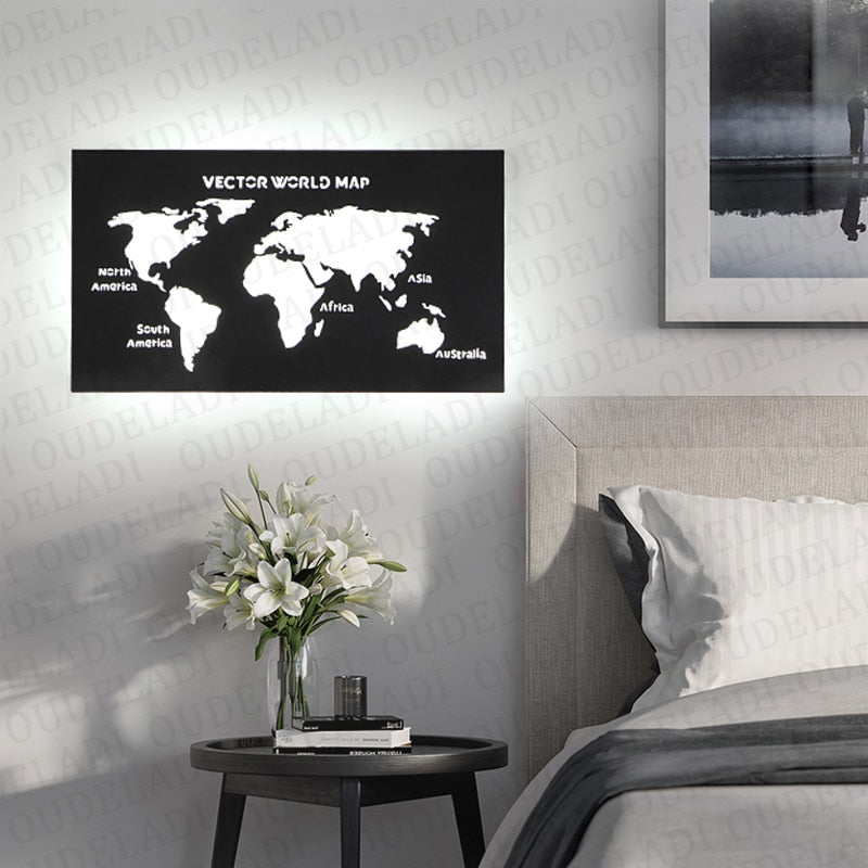LED 18W Black World map Acrylic Wall Light