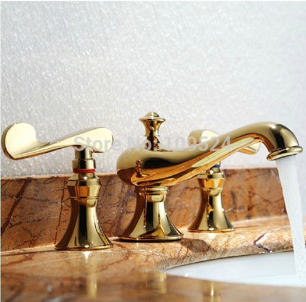 EMS PVD GOLD WIDESPREAD LAVATORY BATHROOM SINK FAUCET Lever handles knobs faucet