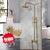 KEMAIDI Antique Brass Shower Faucets Set Rainfall Shower Head with Shelf Mixer  Swivel Spout