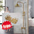 KEMAIDI Antique Brass Shower Faucets Set Rainfall Shower Head with Shelf Mixer  Swivel Spout