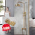 KEMAIDI Antique Brass Shower Faucets Set Rainfall Shower Head with Shelf Mixer  Swivel Spout