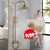 KEMAIDI Antique Brass Shower Faucets Set Rainfall Shower Head with Shelf Mixer  Swivel Spout